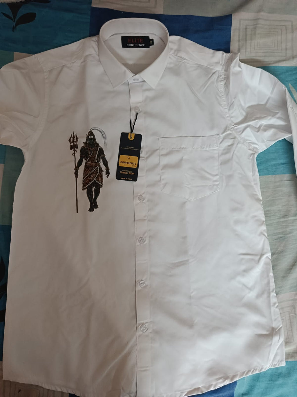 Men’s Premium White Cotton Shirt with Lord Shiva Print