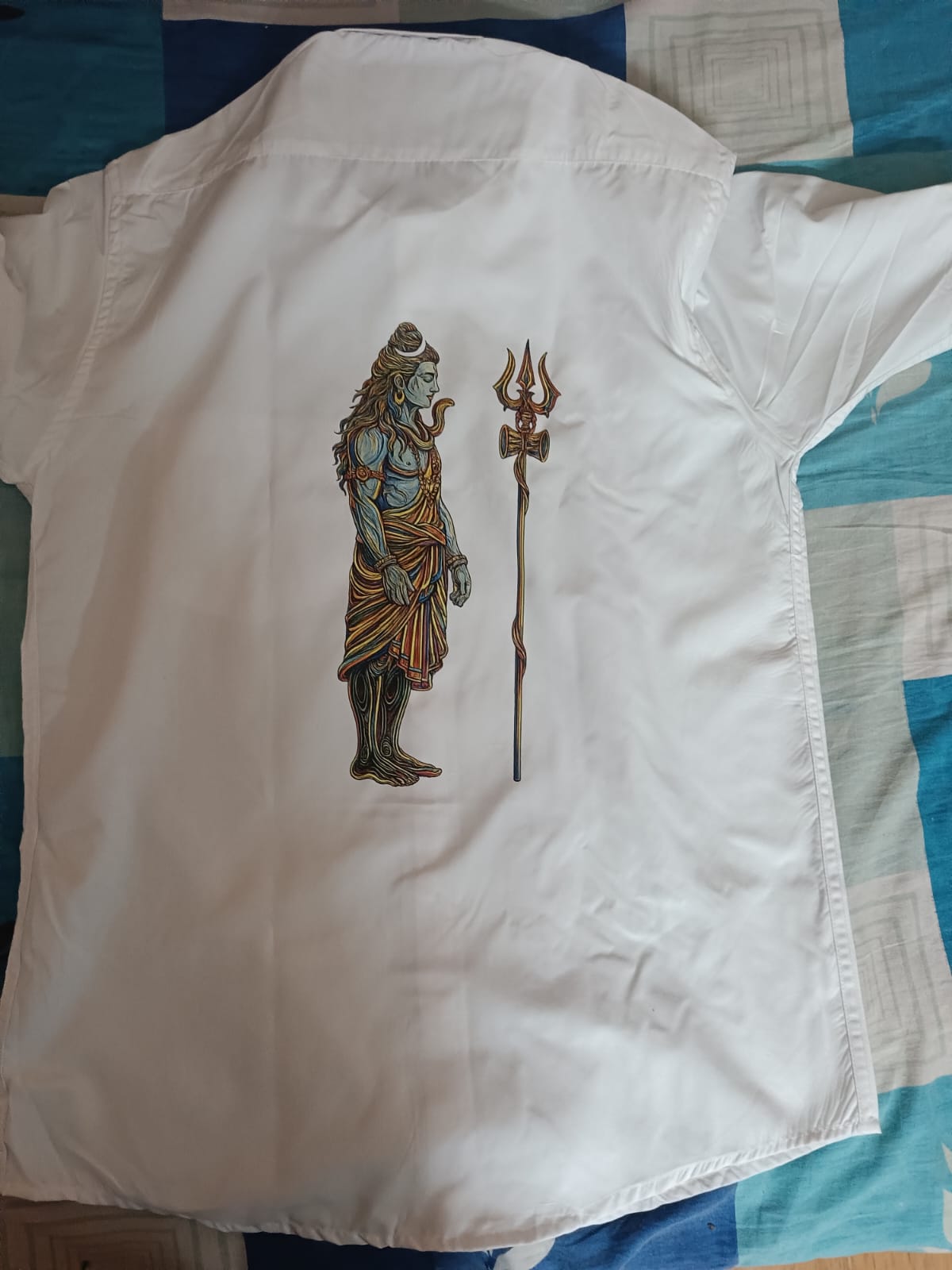 Men’s Premium White Cotton Shirt with Lord Shiva Print