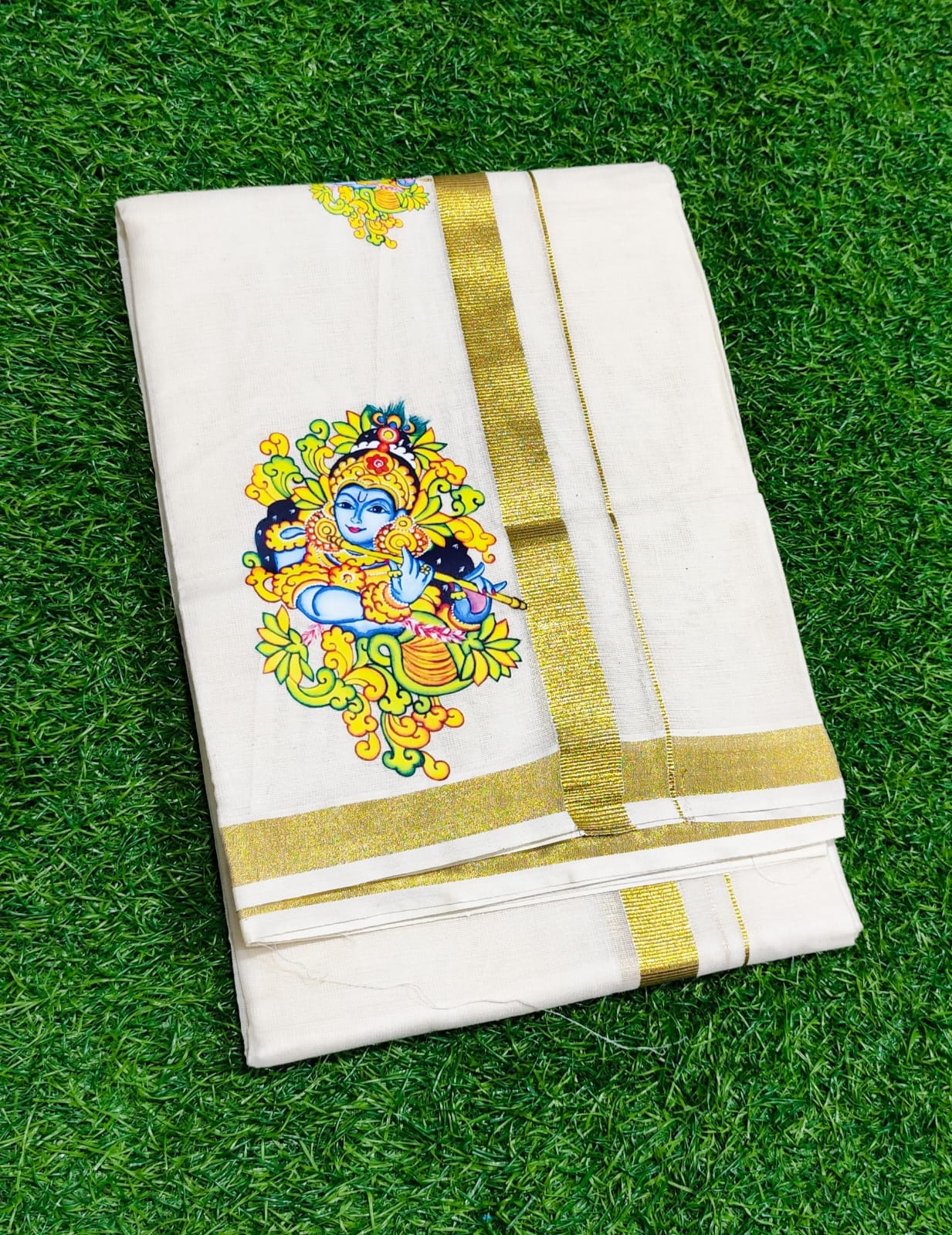 Mens Dhoti with Blue krishna print