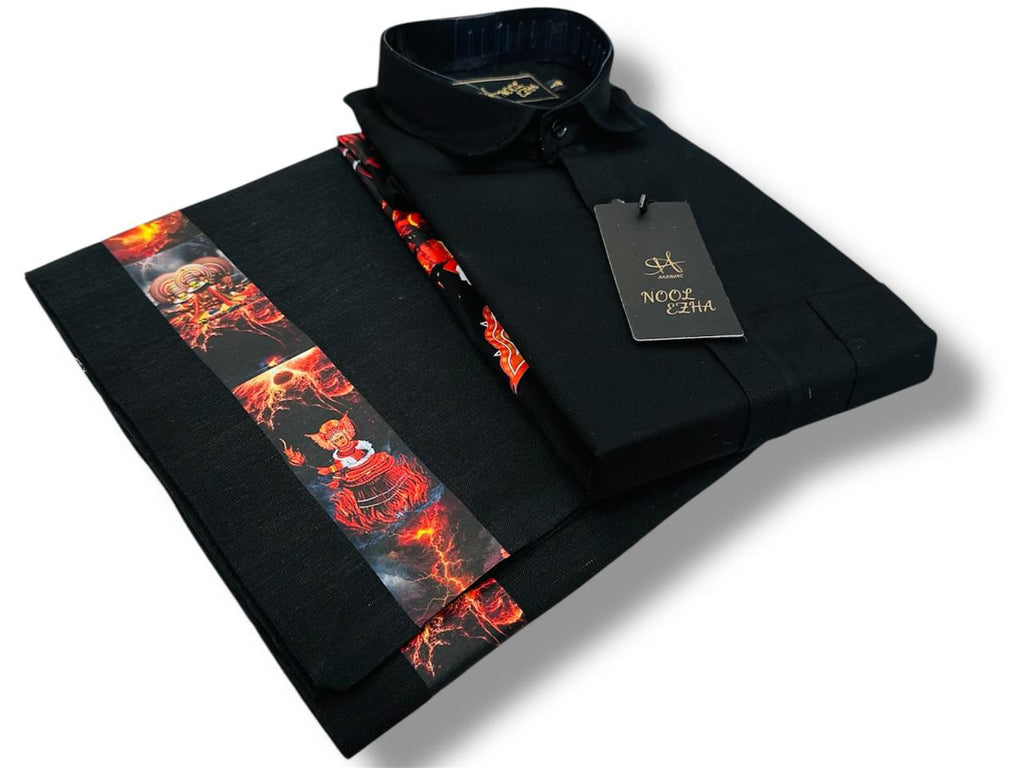 Kathakali heritage with fire Print mens shirt and dhoti combo