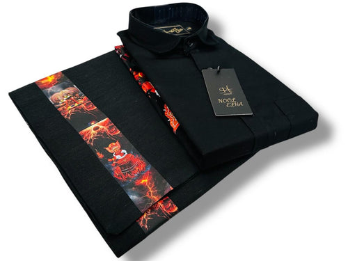 Kathakali heritage with fire Print mens shirt and dhoti combo