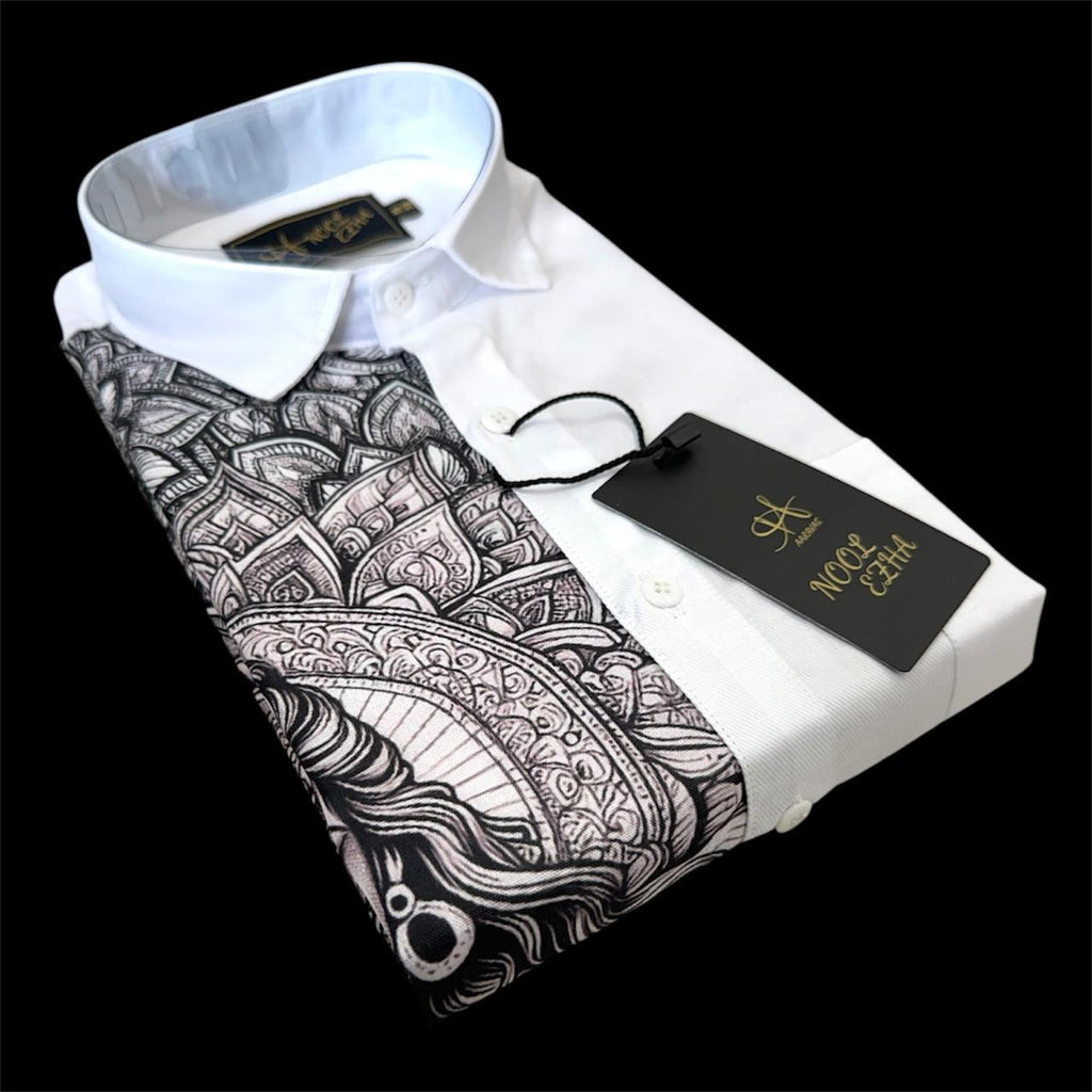 Men's Premium White Shirt with Lord Shiva Artistic Print