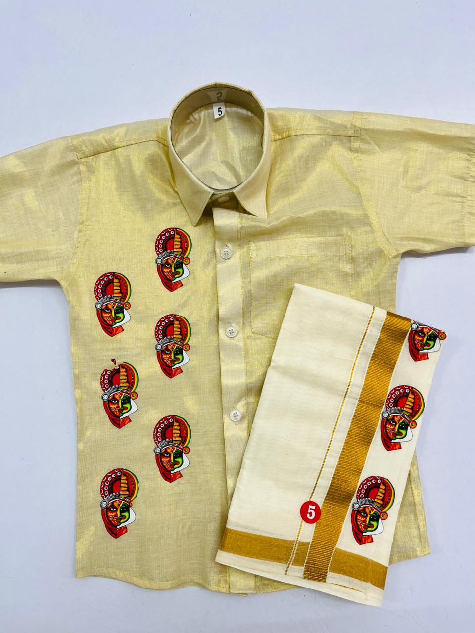 Boys Shirt and Dhoti combo with theyyam and kathakali half face print