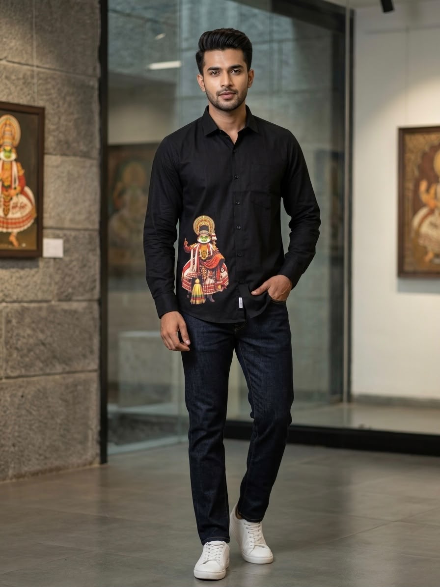 Classic Kathakali – Men's Cultural Print Button-Down mens shirt