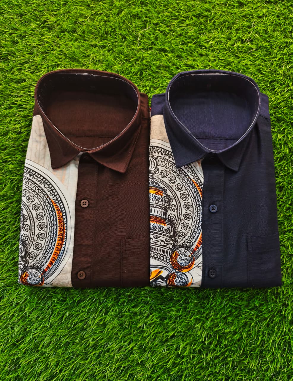 Kerala Traditional Kathakali Print Shirt and Mundu Combo for Mens