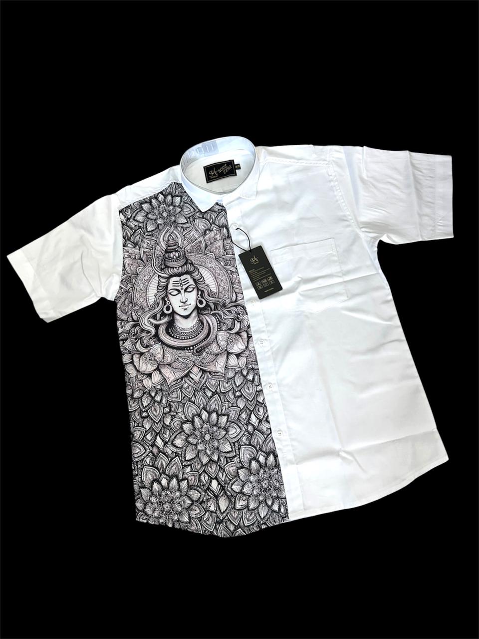 Men's Premium White Shirt with Lord Shiva Artistic Print