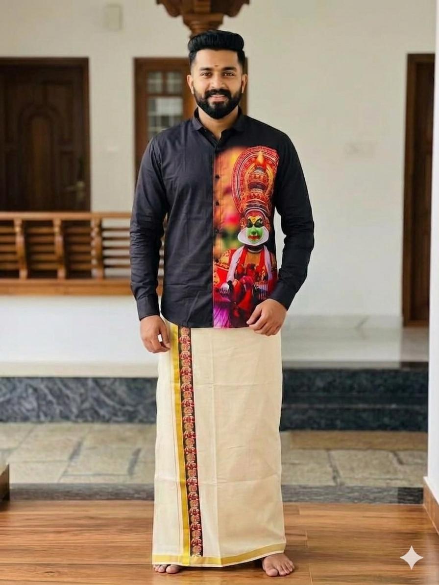 Mens shirt with kathakali print with mund