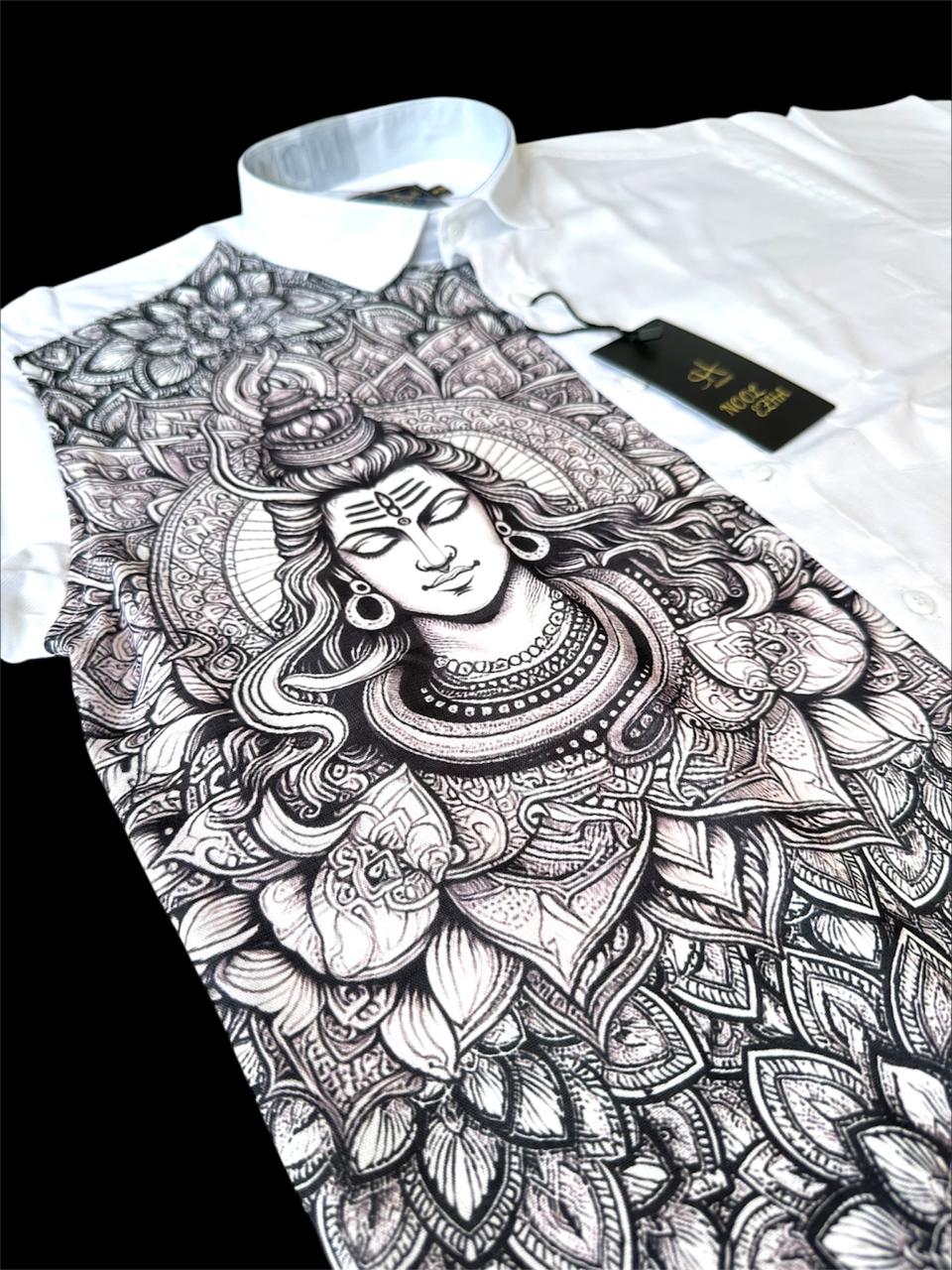 Men's Premium White Shirt with Lord Shiva Artistic Print