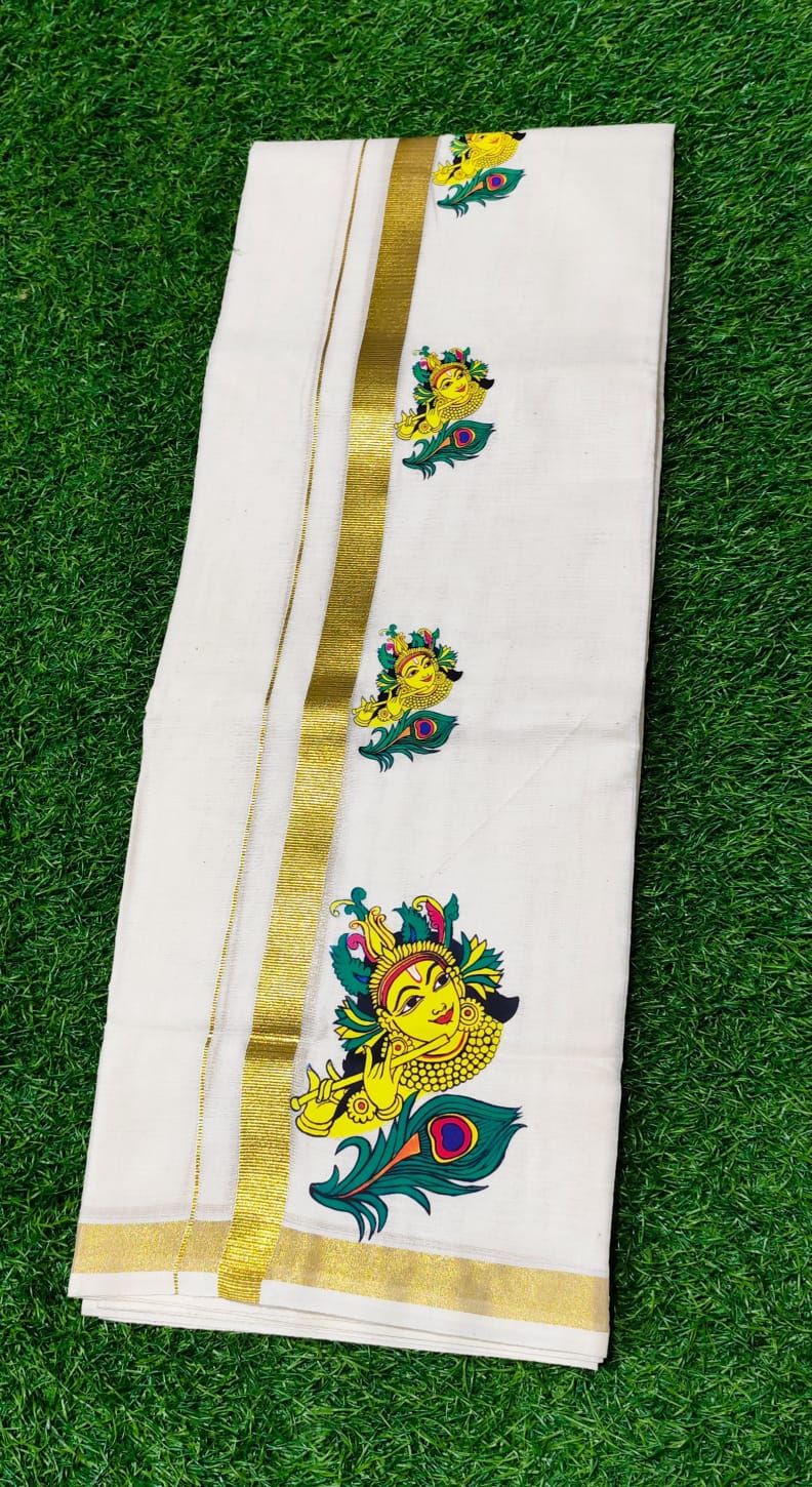 Mens Dhoti with Krishna Peeli print