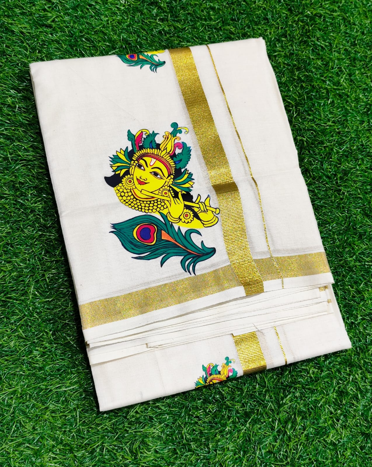 Mens Dhoti with Krishna Peeli print