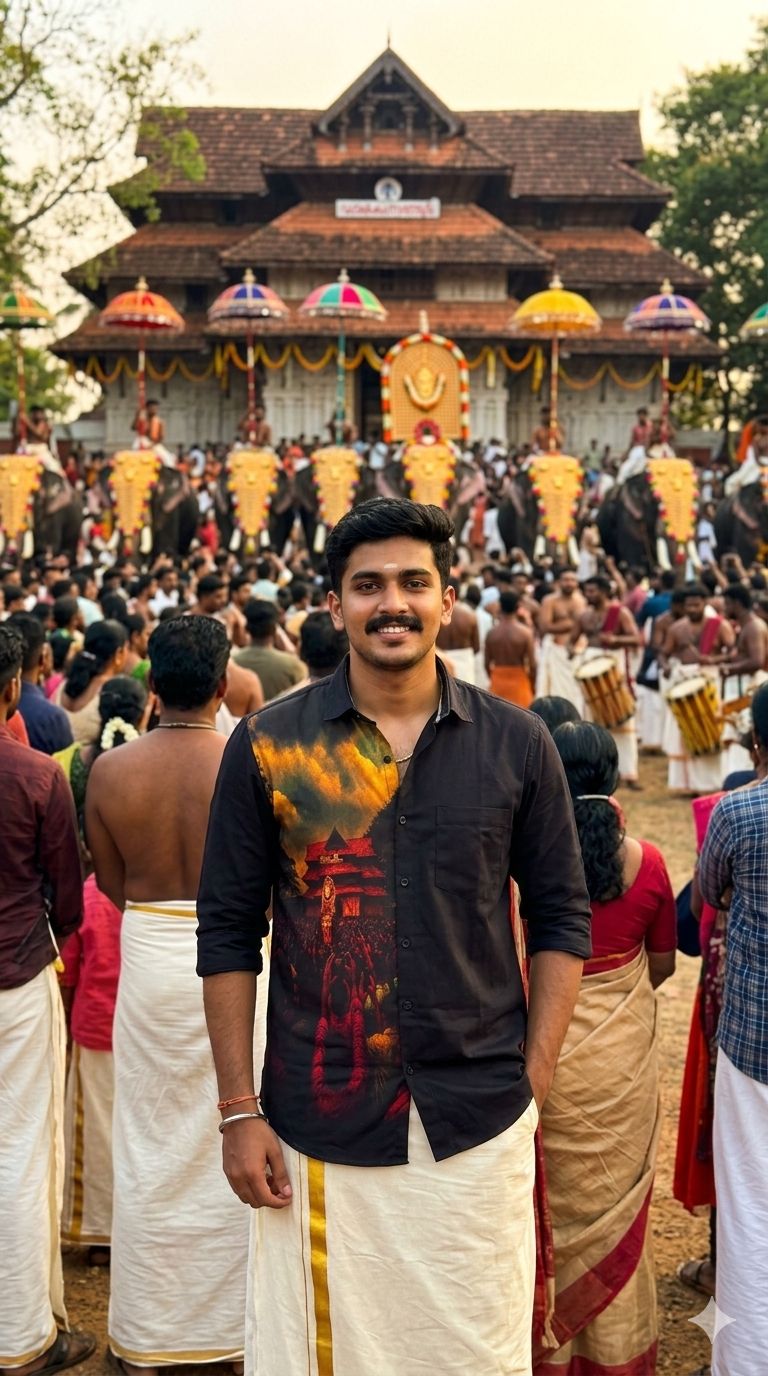 Men’s Black Temple Festival Print Shirt