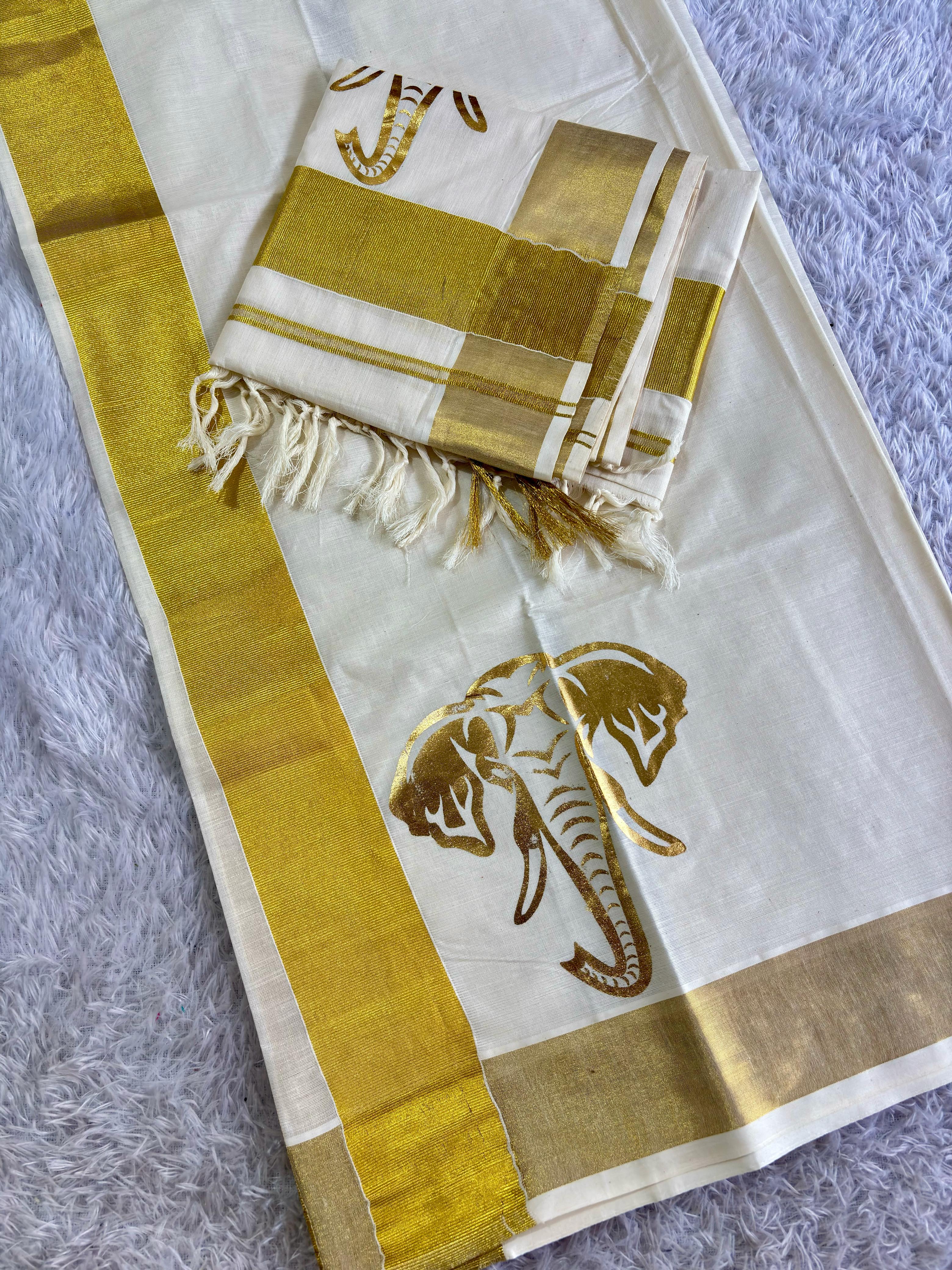 Womens golden Foil Kasavu set mund