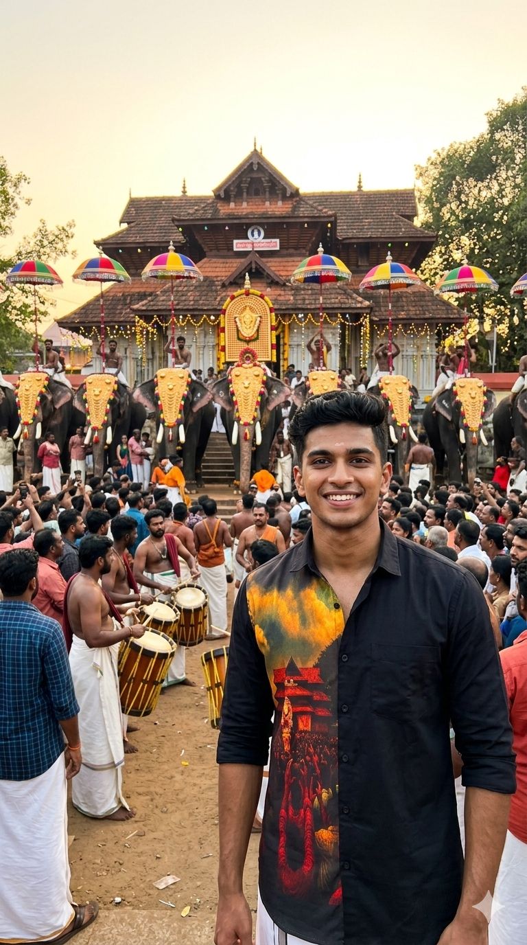 Men’s Black Temple Festival Print Shirt