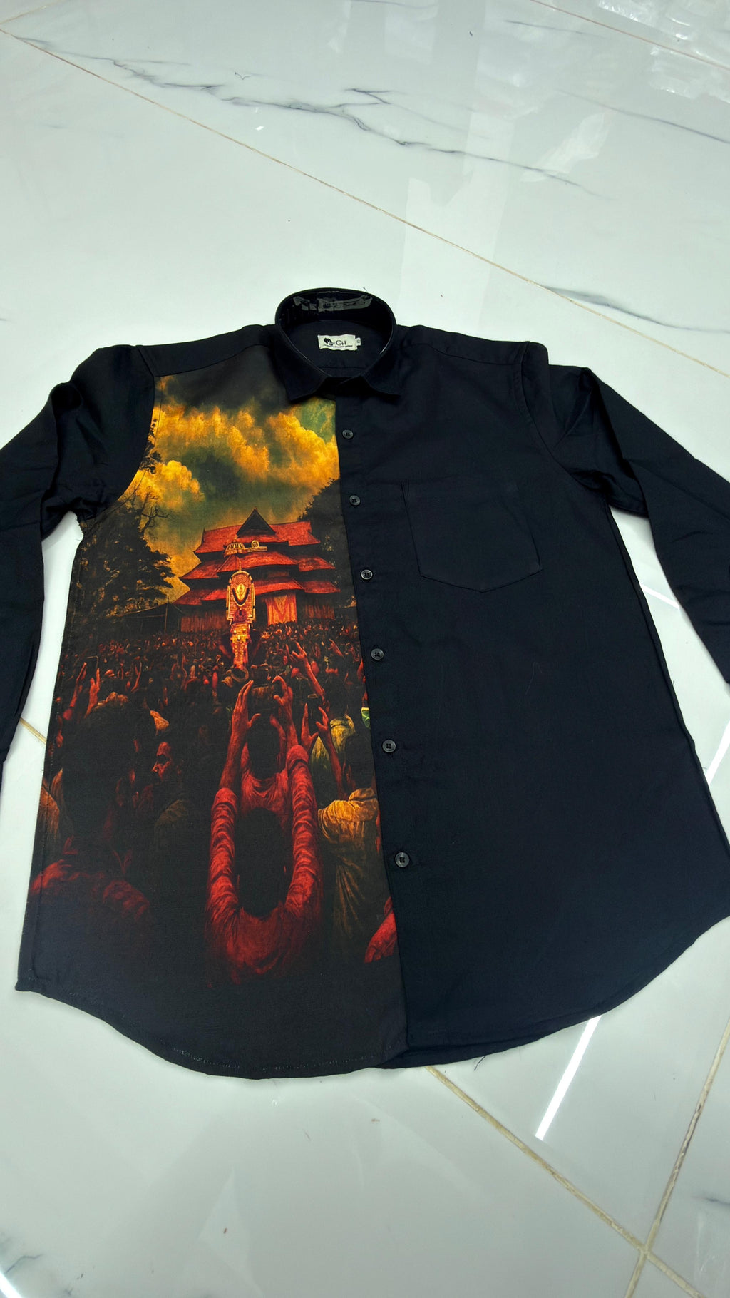 Men’s Black Temple Festival Print Shirt
