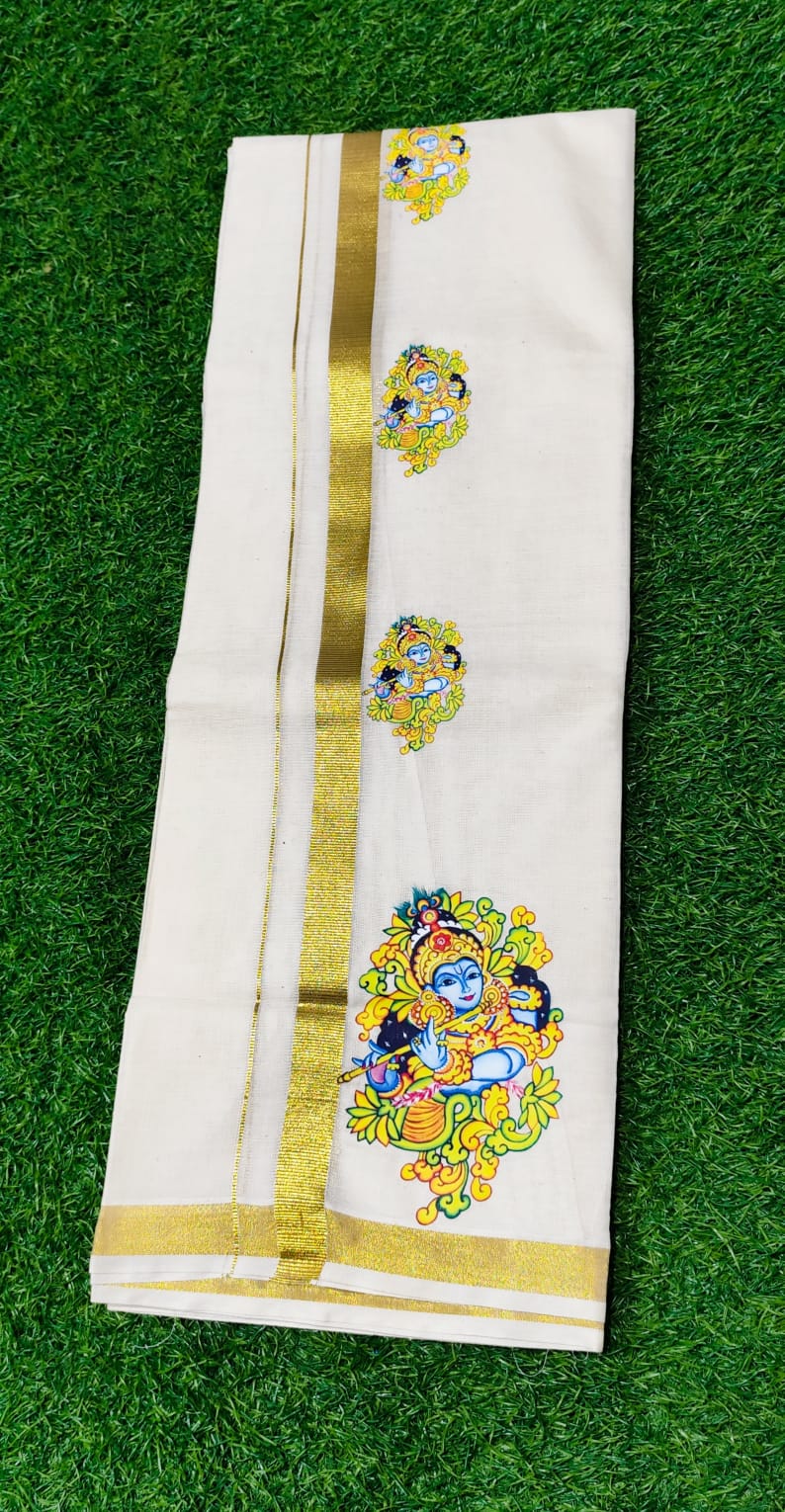 Mens Dhoti with Blue krishna print