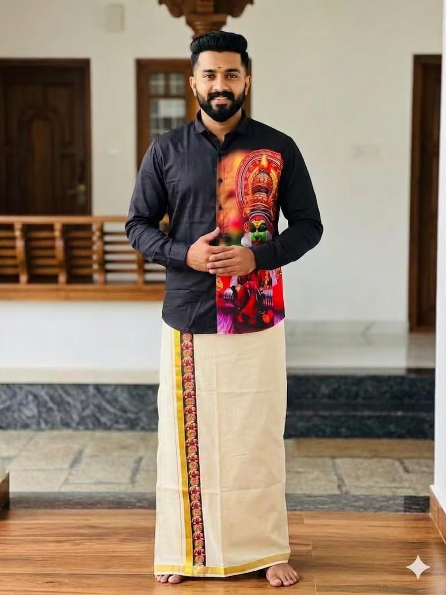Mens shirt with kathakali print with mund