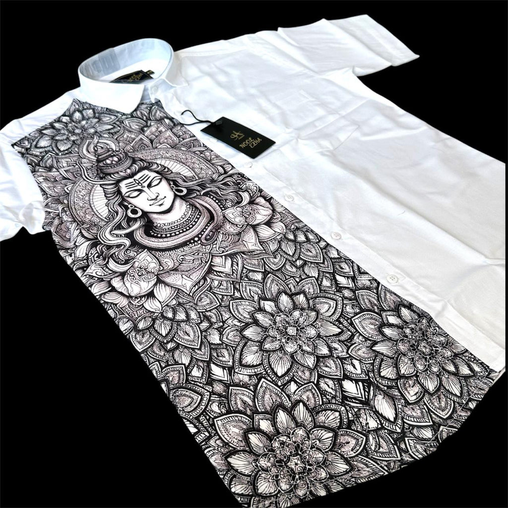 Men's Premium White Shirt with Lord Shiva Artistic Print