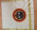 Kerala kasavu saree with Golden border Divine Jagannath - Ready to wear